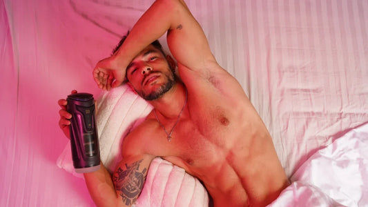 man in bed holding fleshy thrust sync