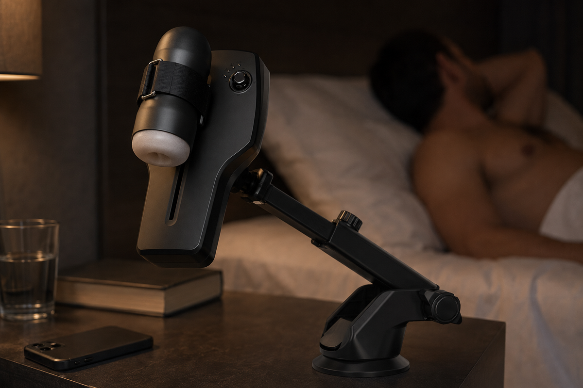 Erojoy X3 held on an adjustable arm mount at a bedside