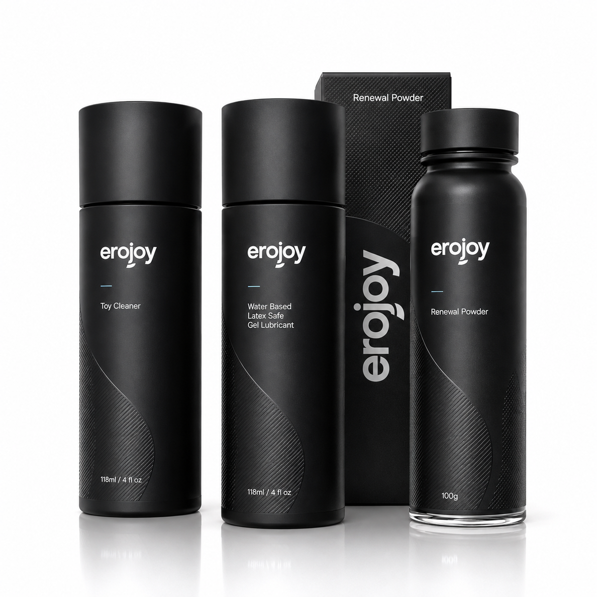 Erojoy Care Combo Pack with toy cleaner, water-based lubricant and renewal powder