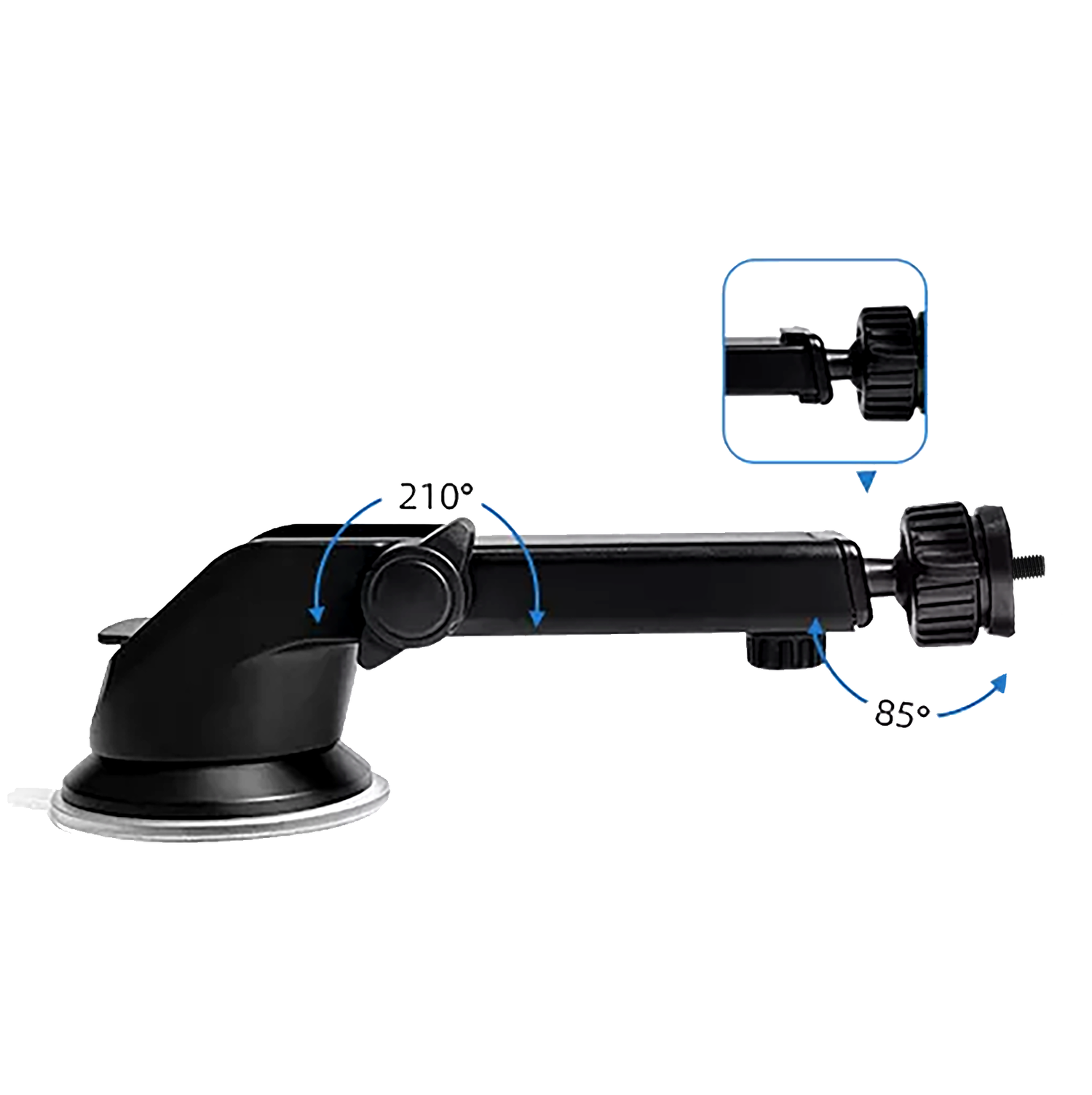 Black sex toy mount with adjustable arm on a white background
