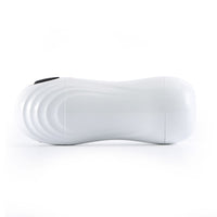 Erojoy Pro stroker side view showing its ribbed white casing