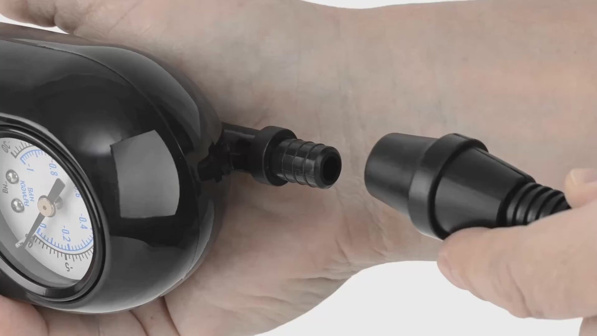 Erojoy Vacumate Manual in use — hose connection, trigger handle and pressure gauge
